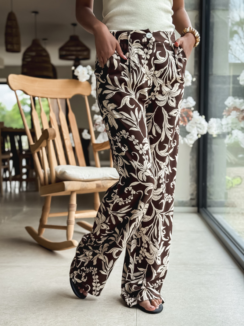 Pantalon à motifs Ivany - Ecru/Chocolat
