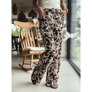 Pantalon à motifs Ivany - Ecru/Chocolat