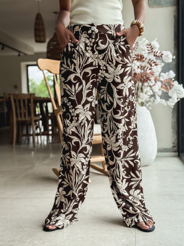 Pantalon à motifs Ivany - Ecru/Chocolat