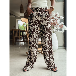 Pantalon à motifs Ivany - Ecru/Chocolat