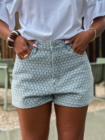 Short à fleurs Danitta - Bleu/Blanc