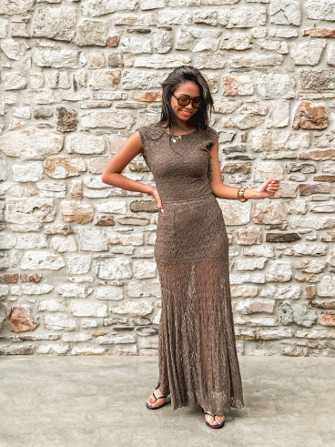 Body en dentelle sans manches Anaïssa - Marron