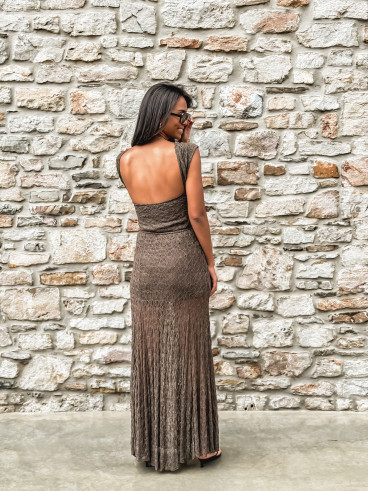 Jupe longue en dentelle Anaïssa - Marron
