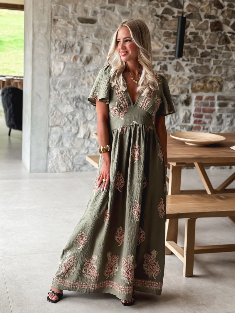Robe longue à motifs Lysie - Kaki