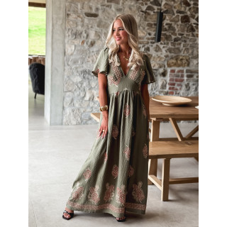 Robe longue à motifs Lysie - Kaki