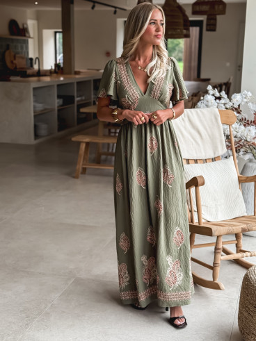 Robe longue à motifs Lysie - Kaki