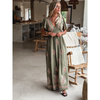 Robe longue à motifs Lysie - Kaki