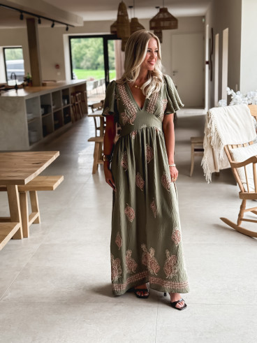 Robe longue à motifs Lysie - Kaki