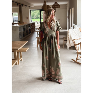 Robe longue à motifs Lysie - Kaki