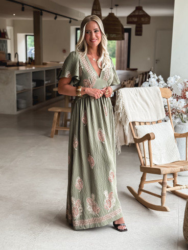 Robe longue à motifs Lysie - Kaki