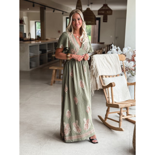 Robe longue à motifs Lysie - Kaki