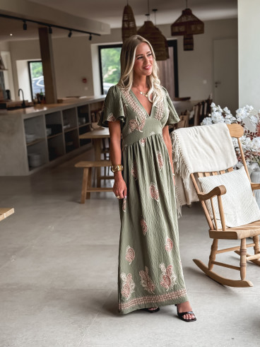 Robe longue à motifs Lysie - Kaki