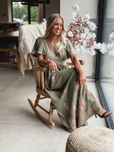 Robe longue à motifs Lysie - Kaki