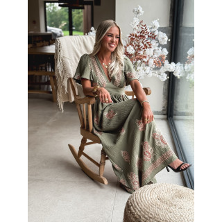 Robe longue à motifs Lysie - Kaki