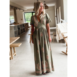 Robe longue à motifs Lysie - Kaki