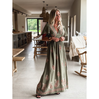 Robe longue à motifs Lysie - Kaki