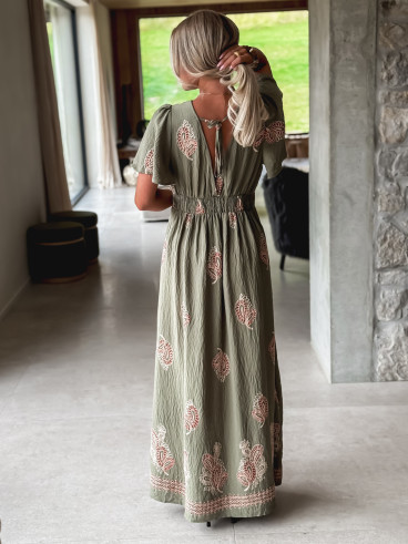 Robe longue à motifs Lysie - Kaki