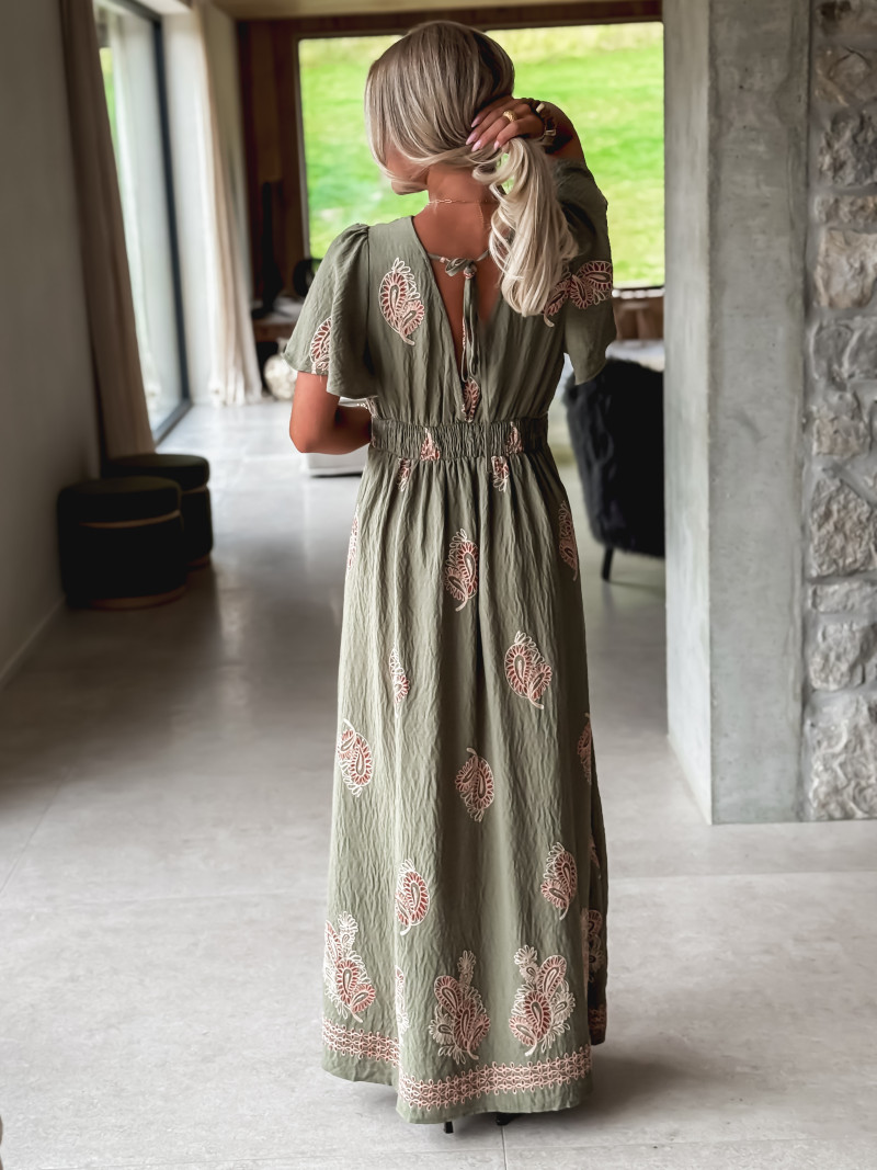 Robe longue à motifs Lysie - Kaki