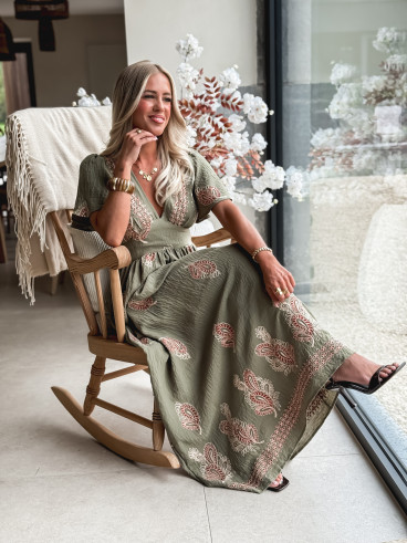 Robe longue à motifs Lysie - Kaki
