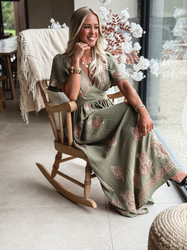 Robe longue à motifs Lysie - Kaki