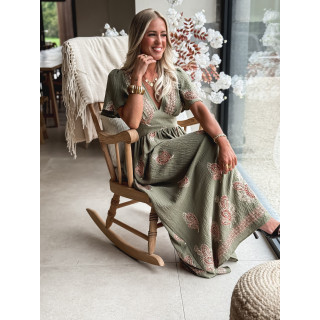 Robe longue à motifs Lysie - Kaki