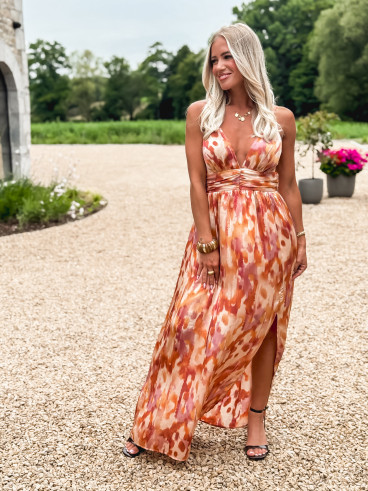 Robe longue à motifs Jillian - Beige/Orange