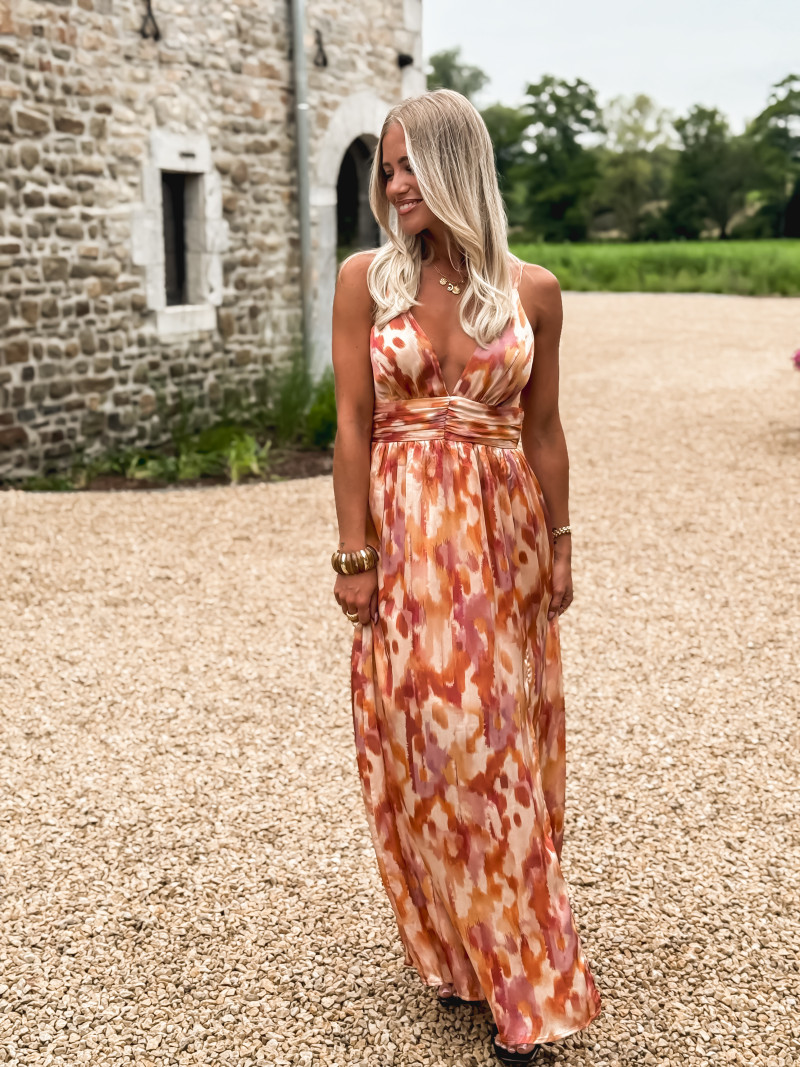 Robe longue à motifs Jillian - Beige/Orange