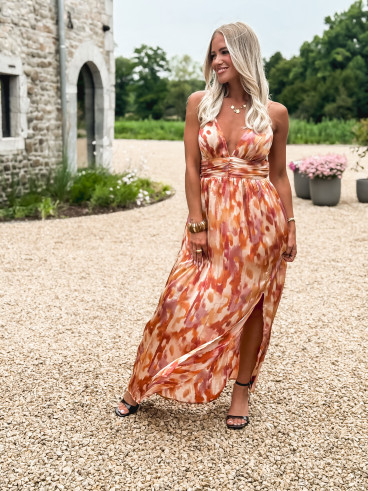 Robe longue à motifs Jillian - Beige/Orange