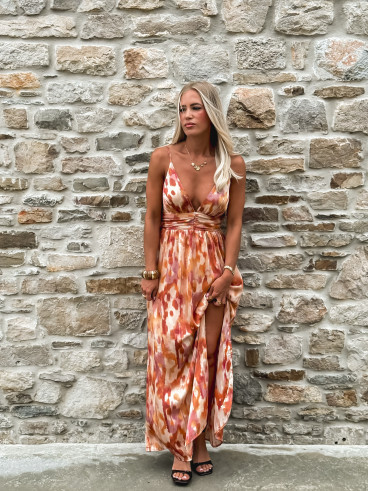 Robe longue à motifs Jillian - Beige/Orange