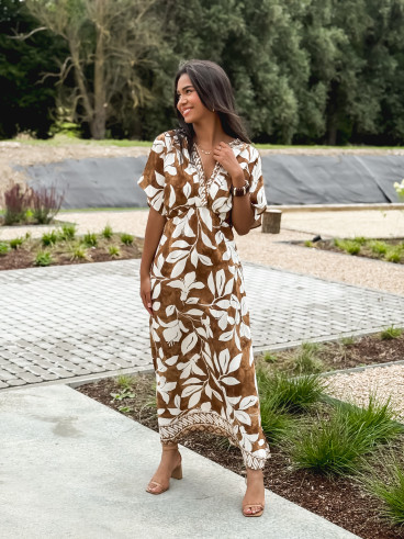 Robe longue Katara - Camel/Ecru