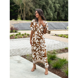 Robe longue Katara - Camel/Ecru