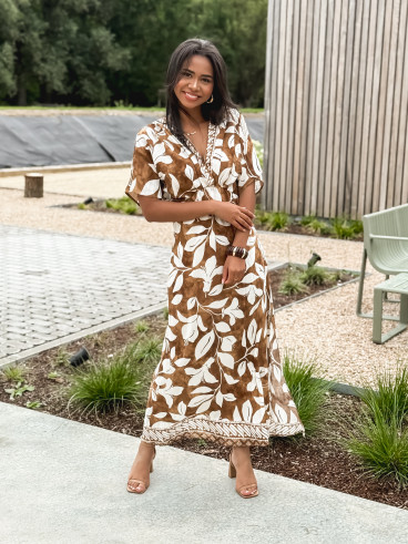 Robe longue Katara - Camel/Ecru