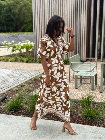 Robe longue Katara - Camel/Ecru