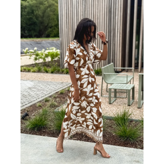 Robe longue Katara - Camel/Ecru