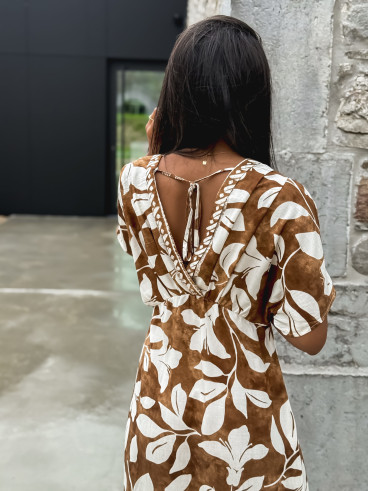 Robe longue Katara - Camel/Ecru
