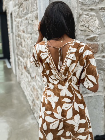 Robe longue Katara - Camel/Ecru