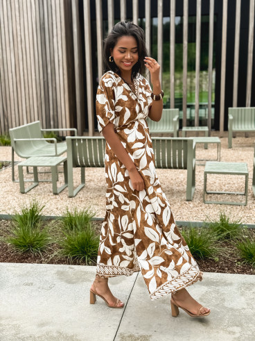 Robe longue Katara - Camel/Ecru