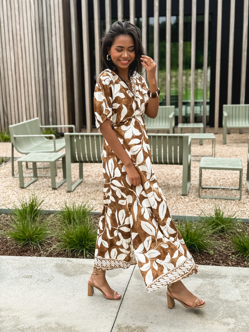 Robe longue Katara - Camel/Ecru