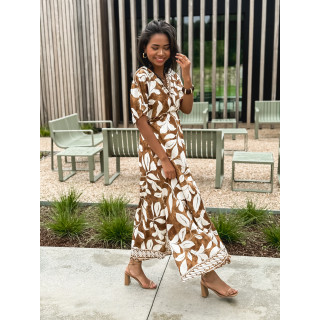 Robe longue Katara - Camel/Ecru