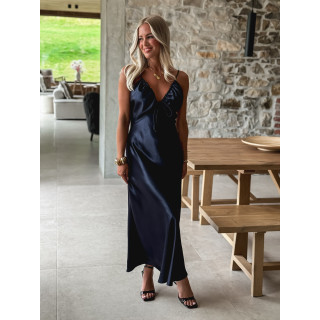 Robe longue satinée Madilyn - Bleu Marine