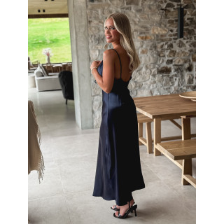 Robe longue satinée Madilyn - Bleu Marine