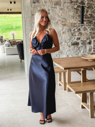 Robe longue satinée Madilyn - Bleu Marine