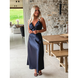 Robe longue satinée Madilyn - Bleu Marine