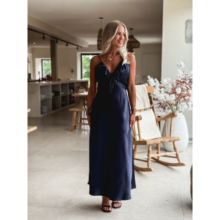 Robe longue satinée Madilyn - Bleu Marine