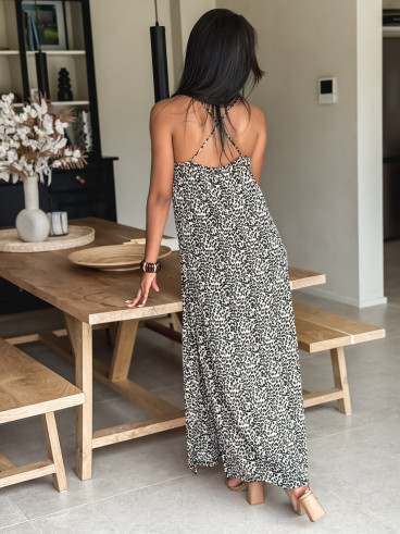 Robe longue léopard Joane - Beige/Noir