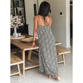 Robe longue léopard Joane - Beige/Noir