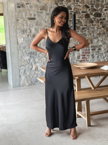 Robe longue satinée Jayda - Noir