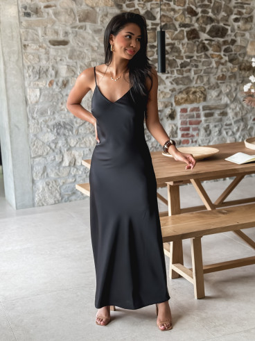 Robe longue satinée Jayda - Noir
