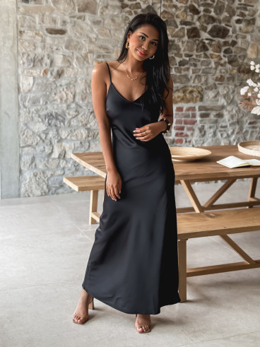 Robe longue satinée Jayda - Noir