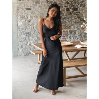 Robe longue satinée Jayda - Noir
